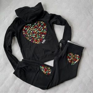 Victoria’s Secret PINK Black Bejeweled Sweat Suit Set (Limited Edition)